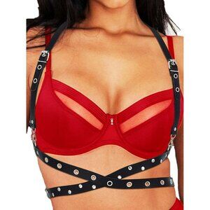 🆕Women Red Leather Waist Harness Belt Fashion Black Body Chains